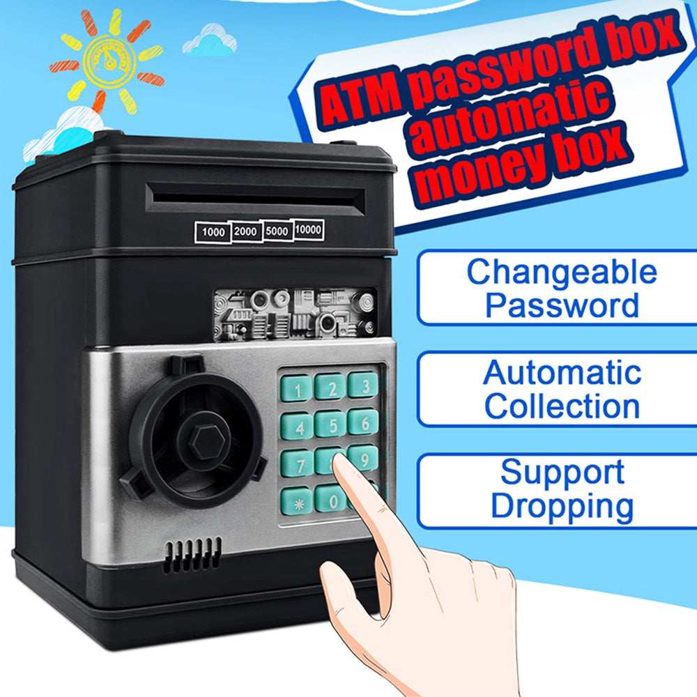 Electronic Piggy Bank ATM Password Money Box Cash Coins Saving Box ATM Bank Safe Box Automatic Deposit Banknote Christmas Gift