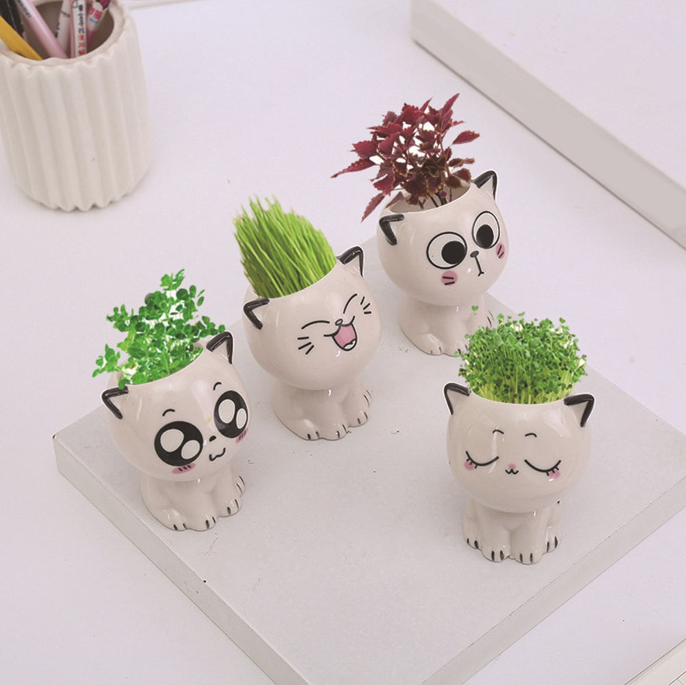 Mini Cat Shaped Cartoon Ceramic Flowerpot
